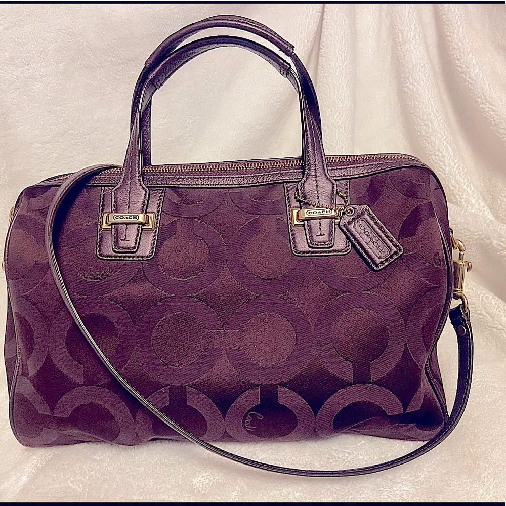 Purple/Brown Canvas Coach Purse